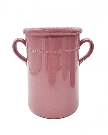 Capasa Con Decoro Rosa Antico H. 17 cm in Ceramica