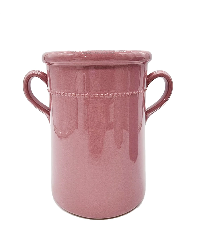 Capasa Con Decoro Rosa Antico H. 17 cm in Ceramica