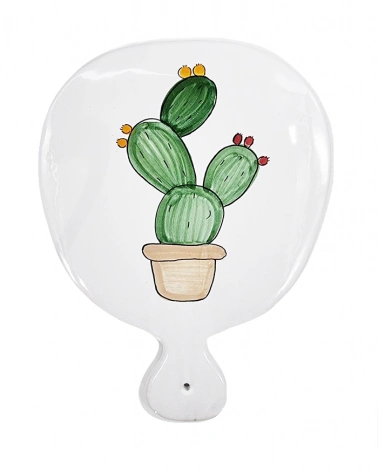 Tagliere Bianco Decoro Cactus H. 25 cm in Ceramica