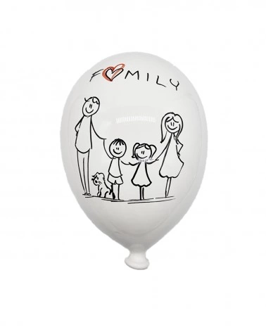 Palloncino Bianco Decoro Famiglia con Cane H. 20 cm in Ceramica