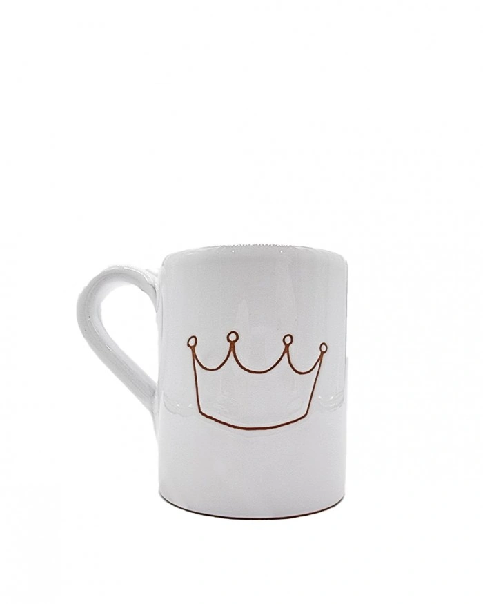 Tazza Mug Bianca Incisione Corona H. 9 cm in Ceramica