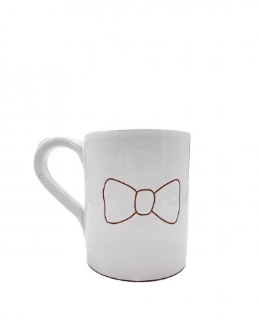 Tazza Mug Bianca Incisione Papillon H. 9 cm in Ceramica
