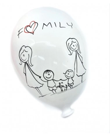 Palloncino Bianco Decoro Famiglia con Gatto H. 20 cm in Ceramica