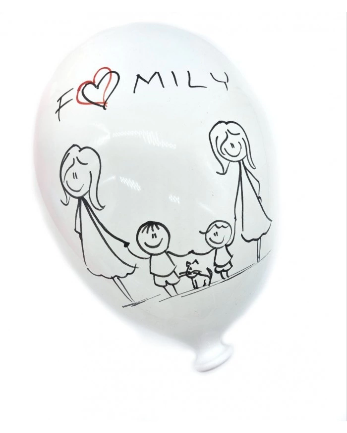 Palloncino Bianco Decoro Famiglia con Gatto H. 20 cm in Ceramica