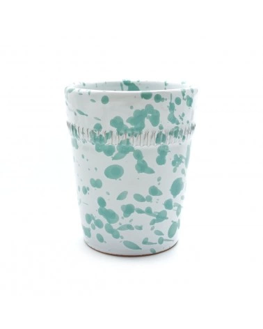 Vaso Portapianta Schizzato  Verde Acqua Con Decoro H. 10 cm