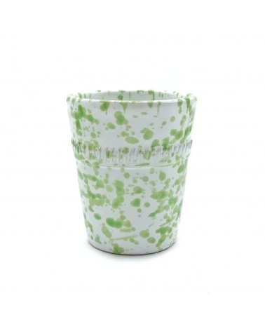 Vaso Portapianta Schizzato Verde Con Decoro H. 10 cm